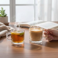 1001 2 Adet Çay Kahve Kupası Kulplu Cam Bardak Çay Bardağı 280 ml