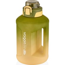 1001 1600ML Çift Renk Taşıma Askılı ve Kulplu Motivasyon Su Matarası Sticker SM-2307-YEŞİLSARI