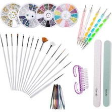 1001 Nail Art Tırnak Süsleme Sanatı Tasarım Seti, 37 Adet, Tırnak Fırçası, Şerit Bant, Noktalama