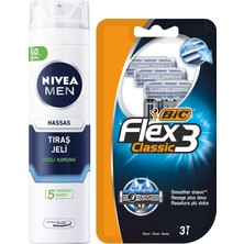 1001 Men Hassas Tıraş Jeli 200 ml + Bıc Flex 3 Erkek Tıraş Bıçağı 3'lü Blister (3 Bıçak)