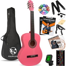 1001 Luca C-180PK Pembe Klasik Gitar Seti 4/4 Sap Ayarlı
