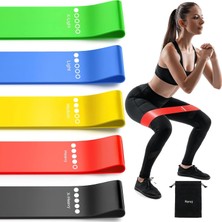 1001 Aee® Premium 5 Adet Farklı Dirençte Pilates Squat Aerobik Bandı - Hafif,orta,sert Çalışma Las