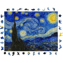 1001 Ahşap Puzzle Yetişkin - Van Gogh Yıldızlı Gece - 450 Parça, 29 x 39 cm - Yapıştırıcı Foly