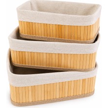 1001 Bambu Organizer Sepet 3’lü Set – Kumaş Kaplı Dekoratif Saklama Kutusu, Çok Amaçlı Düzenle
