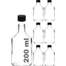 1001 200 cc Kapaklı Cold Brew Şişesi 200 ml Yassı Soğuk Kahve Cam Şişe 6 Adet (Siyah (Plastik))