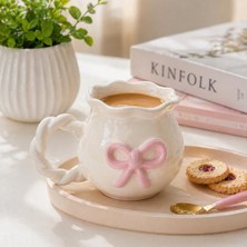 1001 Donna Pembe Fiyonklu Seramik Kupa - 350 ml Kahve ve Çay Kupası