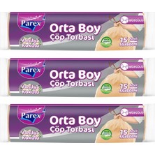 1001 Büzgülü Çöp Torbası Vanilya Kokulu Orta Boy 15'li 55 x 60 cm Üçlü Paket