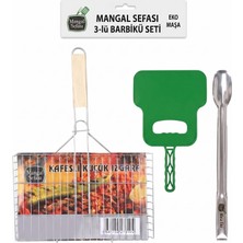 1001 Mangal Teli, Küçük Izgara, Ahşap Saplı, 35X20 Cm, Piknik Için Ideal, Tek Kullanımlık, Manga