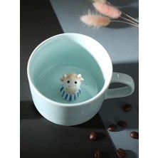 1001 Mukko Home 3D Sevimli Panda Figürlü Porselen Kupa 230 ml Mint Renk Kahve Çay Kupası,turkuaz & In