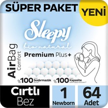 1001 Bio Natural Premium Plus Airbag Comfort Süper Paket Bebek Bezi 1 Numara Newborn 64 Adet