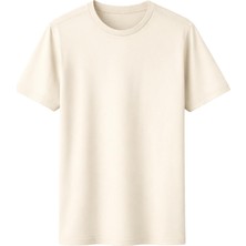 1001 Avantajlı Set (5 Adet) -Regular Kalıp -Bisiklet Yaka- Ekru Renk T-Shirt