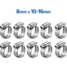 Nacario Metal Hortum Kelepçesi, Paslanmaz Çelik, 8mm x 10-16MM, 10 Parça, Otomotiv, Tesisat ve Dıy Projeleri Için