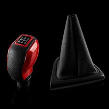 Renault Clio 4 Siyah Çerçeveli Vites Körüğü ve Red Model Spor Vites Topuzu 2012-2020 – 969350337R / 969357916R