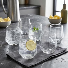 1001 6'lı Geometrik Cam Su ve Meşrubat Bardağı Seti - Modern Kesim Kahve Yanı Bardağı (340 Ml)