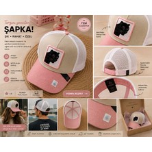 A&B   Kadın Unisex Kedi Figürlü Pembe Bej Fileli Şapka – Ayarlanabilir Trucker Şapka