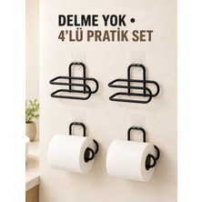 Değirmen Grup Siyah 4 Adet Metal Tuvalet Kağıdı Tutucu Kendinden Yapışkanlı Delmeden Montaj Banyo Askısı - Lisinya