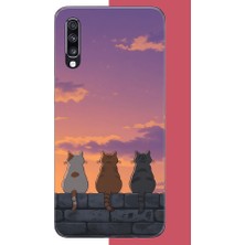 Aksesuarist Samsung Galaxy A70 Uyumlu Duvardaki Kediler Baskılı Silikon Kılıf