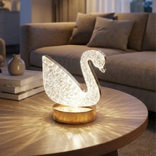 Uravas Store Kuğu Model Kristal LED Masa Lambası – Dokunmatik, 3 Renk Işık Modlu, Şarjlı Mini Dekoratif Gece Lambası