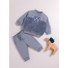 Caramell W Peluş Detaylı Şardonlu Erkek Bebek Ikili Penye Takım
