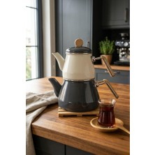Bambum Lumino - Bambu Kulplu Emaye Çaydanlık Takımı Gri