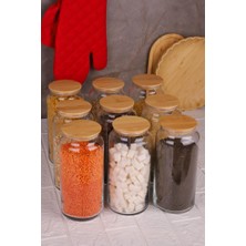 Bambum Zone - 9'lu Cam Saklama Kabı 1300ml Vakumlu Bambu Kapaklı