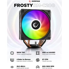 Rampage Frosty RM-C200 AM5/LGA1851 Argb Fan 120MM 87 Cfm TDP180W Siyah Cpu Fan