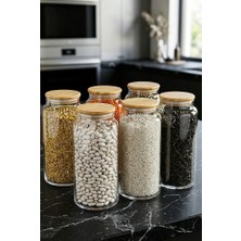 Bambum Zone - 6'lı Cam Saklama Kabı 1300ml Vakumlu Bambu Kapaklı