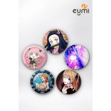 Eymi Design Anime Ikonik Kız Karakterler & Waifu Iğneli Buton Rozet 5li Set