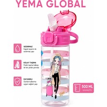 Yema Global 500 ml Desenli Çocuk Matarası – Kilitli Kapaklı, Pipetli, Sızdırmaz Tasarım