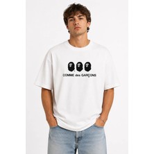 Unisex Kadın Erkek Bape Comme Des Garcons Ön Baskılı Tasarım Baskılı Oversize Kalın Kumaş Rahat Kesim T-Shirt
