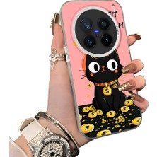 HONTINGA Vivo X200 Pro ile Uyumlu Kılıf Silikon Kenar Sert Arka Kamera Koruyucu Basitlik Anti Düşme Kamera Sevgili Çift Kılıf Kedili Kılıf Desen Couple Telefon Kılıfı K1-1772