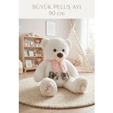 Farbu Oyuncak Peluş Atkılı Göbekli Beyaz Ayı 90 cm Sevimli Konforlu: Peluş Uyku Yastığı ve Sarılma Arkadaşı Dekoratif Oyuncak