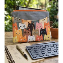 Tadsy Kedi Desenli Tablet Kılıfı 11-12-13 Inç Şık ve Koruyucu Kılıf Cepli Çok Amaçlı 32X24 cm