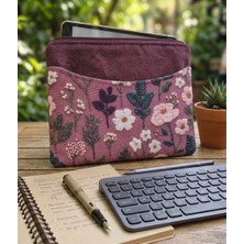 Tadsy Pudra Bahçesi Koyu Desenli Tablet Kılıfı 11-12-13 Inç Şık ve Koruyucu Kılıf Cepli Çok Amaçlı 32X24 cm
