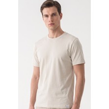 İmza Bej Bisiklet Yaka Kısa Kol Slim Fit Pamuklu Tişört 1011265166