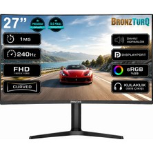 BRONZTURQ 27" 240Hz 1 Ms (Dp + Hdmı) Fhd Kavisli Pivot Monitör BTQ270FHD240-JY
