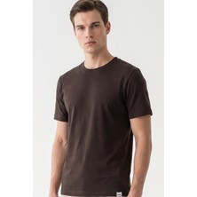 İmza Kahverengi Bisiklet Yaka Kısa Kol Slim Fit Pamuklu Tişört 1011265166