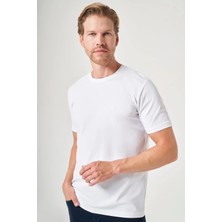 İmza Beyaz Bisiklet Yaka Kısa Kol Örme Slim Fit Esnek Basic Tişört 1011260184