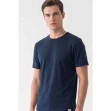 İmza Lacivert Bisiklet Yaka Kısa Kol Slim Fit Pamuklu Tişört 1011265166