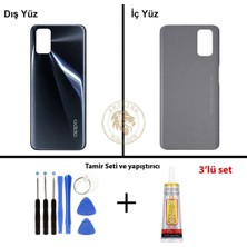 Arsking Oppo A72 Siyah Uyumlu Arka Kapak + Yapıştırıcı ve Vida Seti Arka Cam Batarya Pil Kapağı Lazer Kesim
