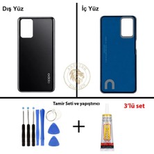 Arsking Oppo A54 Siyah Uyumlu Arka Kapak + Yapıştırıcı ve Vida Seti Arka Cam Batarya Pil Kapağı Lazer Kesim