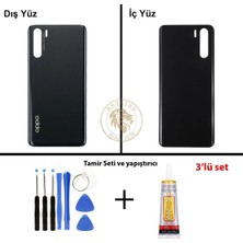 Arsking Oppo A91 Siyah Uyumlu Arka Kapak + Yapıştırıcı ve Vida Seti Arka Cam Batarya Pil Kapağı Lazer Kesim
