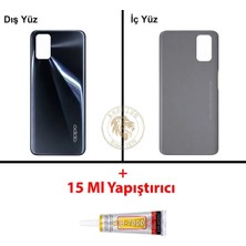 Arsking Oppo A72 Siyah Uyumlu Arka Kapak + B7000 Yapıştırıcı Arka Cam Batarya Pil Kapağı Lazer Kesim
