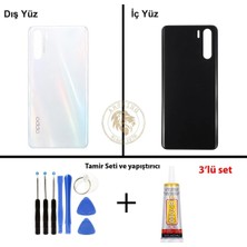 Arsking Oppo A91 Beyaz Uyumlu Arka Kapak + Yapıştırıcı ve Vida Seti Arka Cam Batarya Pil Kapağı Lazer Kesim