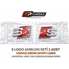 EP Garaj Otomotiv S Logo Amblem Seti 2 Adet Kırmızı Krom Sport Logo Universal Araç Yan Çamurluk Bagaj Arma