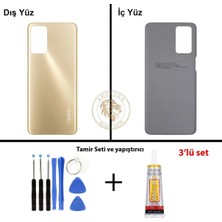 Arsking Oppo A16 Altın Uyumlu Arka Kapak + Yapıştırıcı ve Vida Seti Arka Cam Batarya Pil Kapağı Lazer Kesim