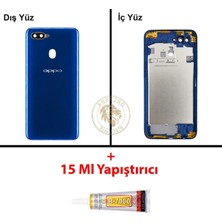 Arsking Oppo A5S Mavi Uyumlu Lensli Orta Kasa + B7000 Yapıştırıcı Full Kasa Kapak Gövde Housing