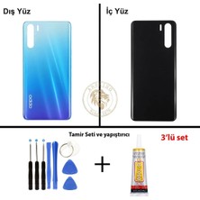 Arsking Oppo A91 Mavi Uyumlu Arka Kapak + Yapıştırıcı ve Vida Seti Arka Cam Batarya Pil Kapağı Lazer Kesim