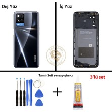 Arsking Oppo A54 Siyah Uyumlu Orta Kasa + Yapıştırıcı ve Vida Seti Full Kasa Kapak Gövde Housing
