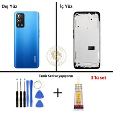 Arsking Oppo A55 Mavi Uyumlu Orta Kasa + Yapıştırıcı ve Vida Seti Full Kasa Kapak Gövde Housing